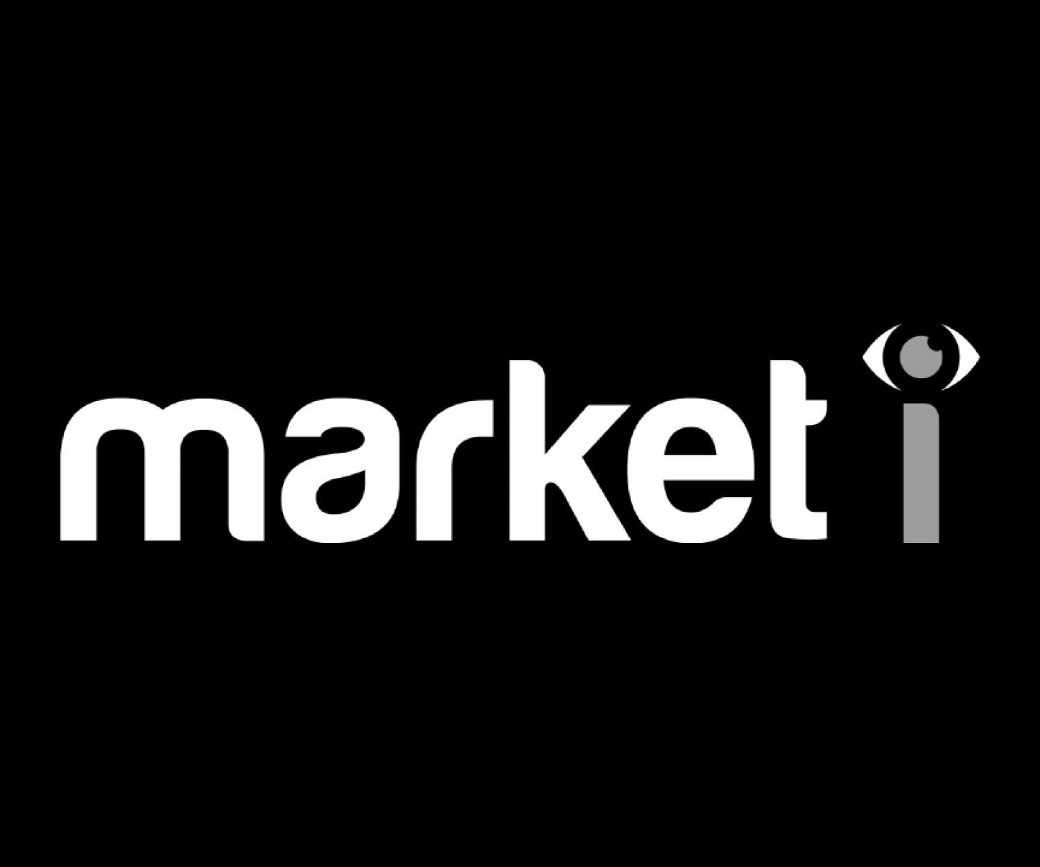 Grayscale logo design of Market i, with black background