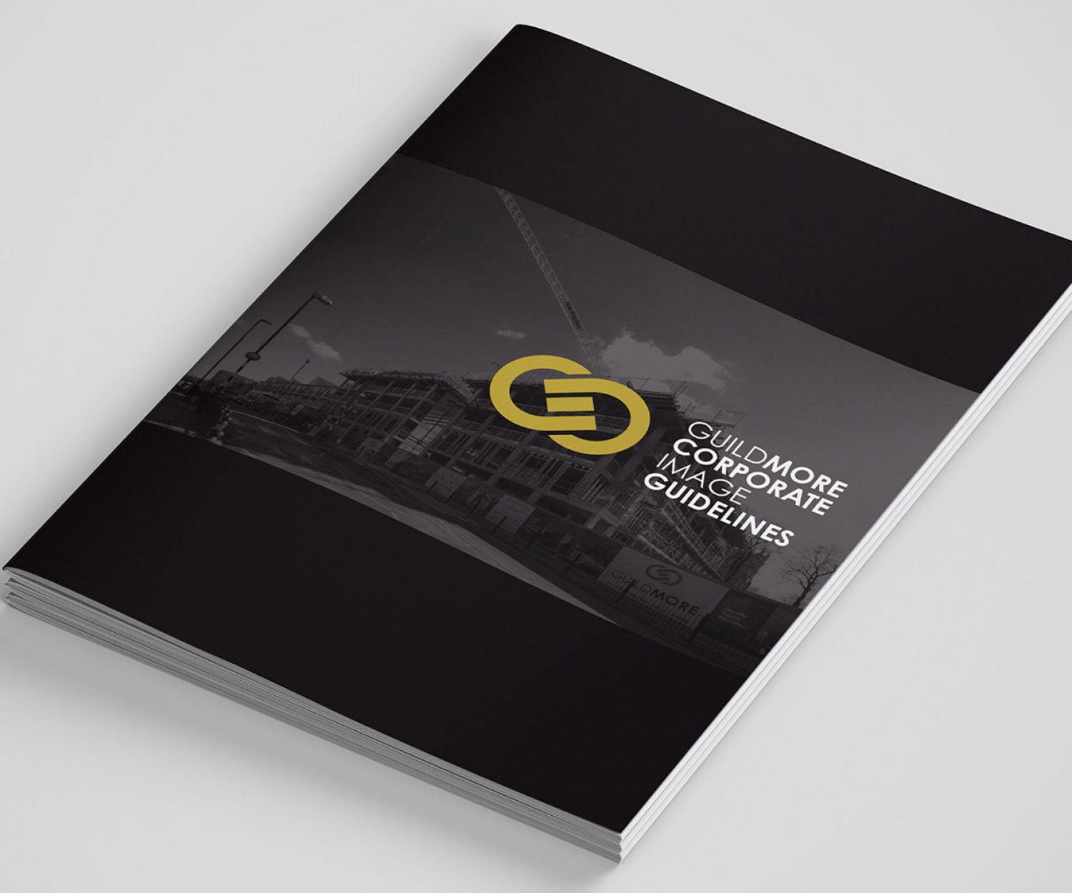 Print design of a brand guidelines booklet for Guildmore