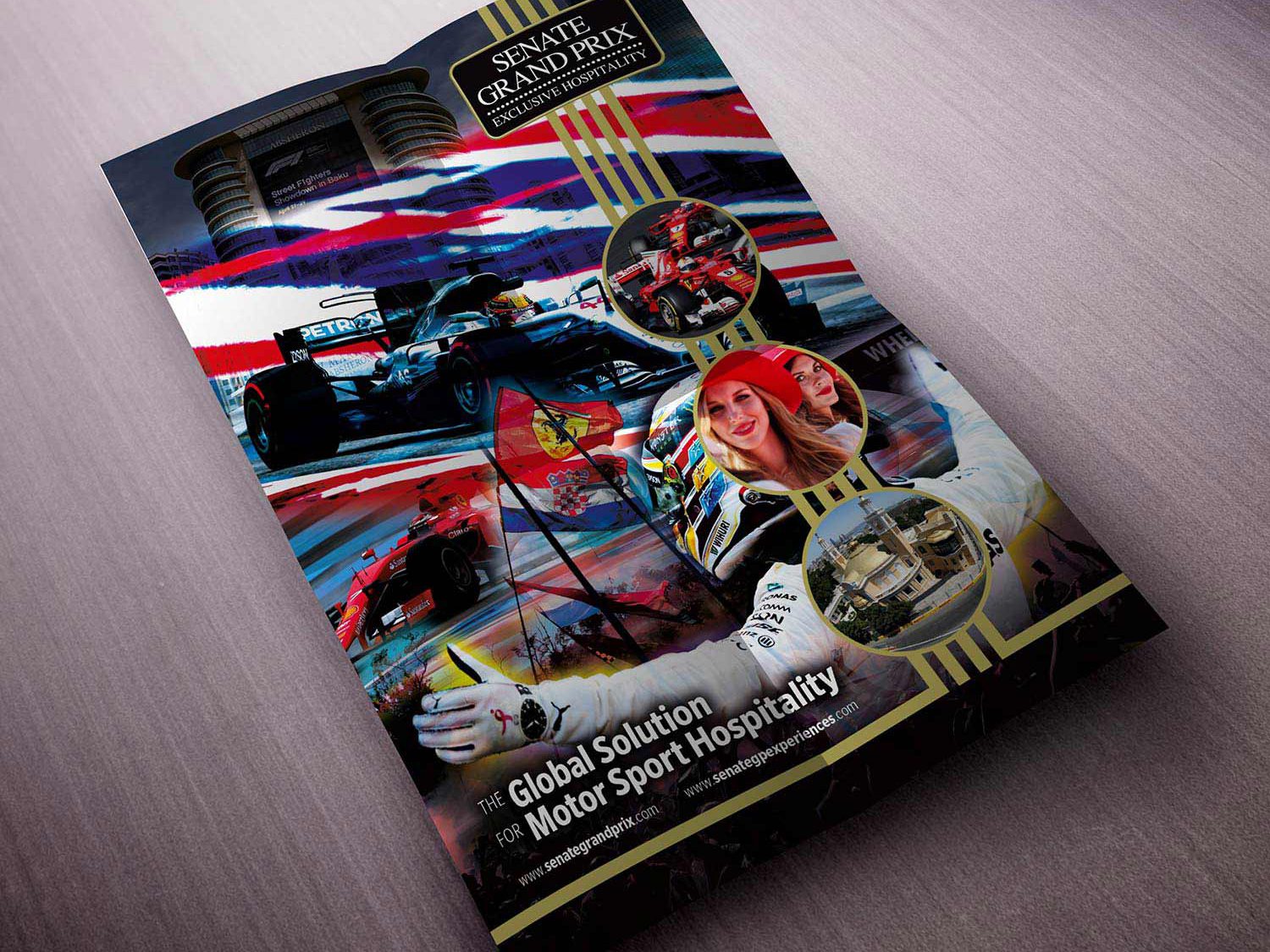 Flyer design for F1, promoting motorsport hospitality services