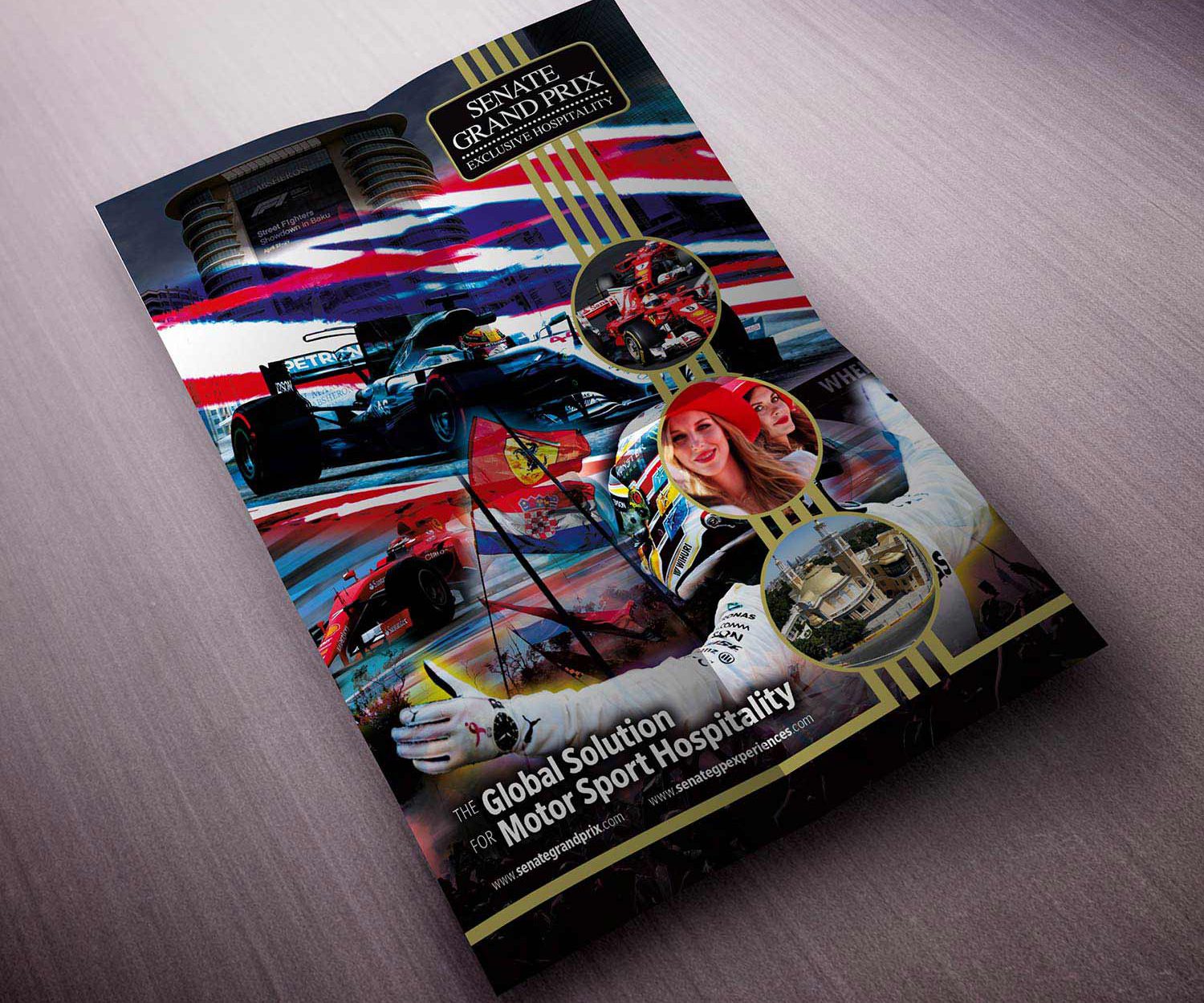 Flyer design for F1, promoting motorsport hospitality services