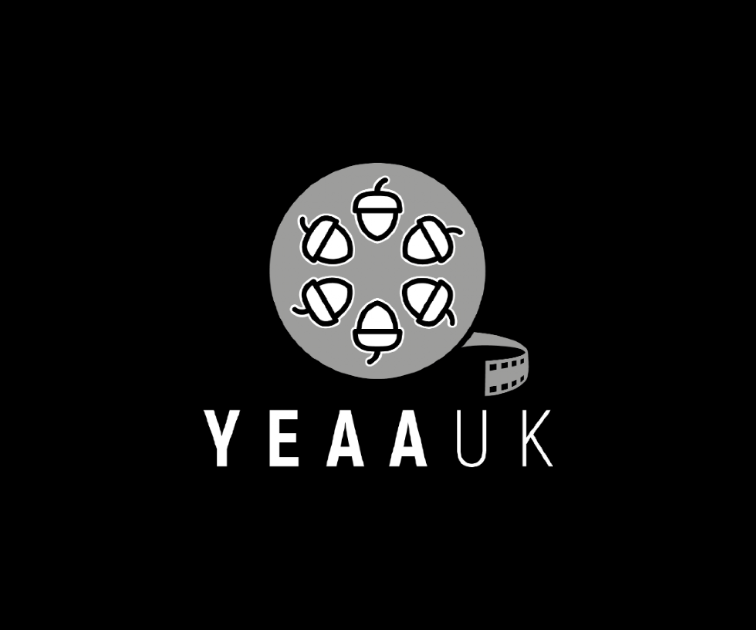 Light grayscale logo design on black background for YEAA UK