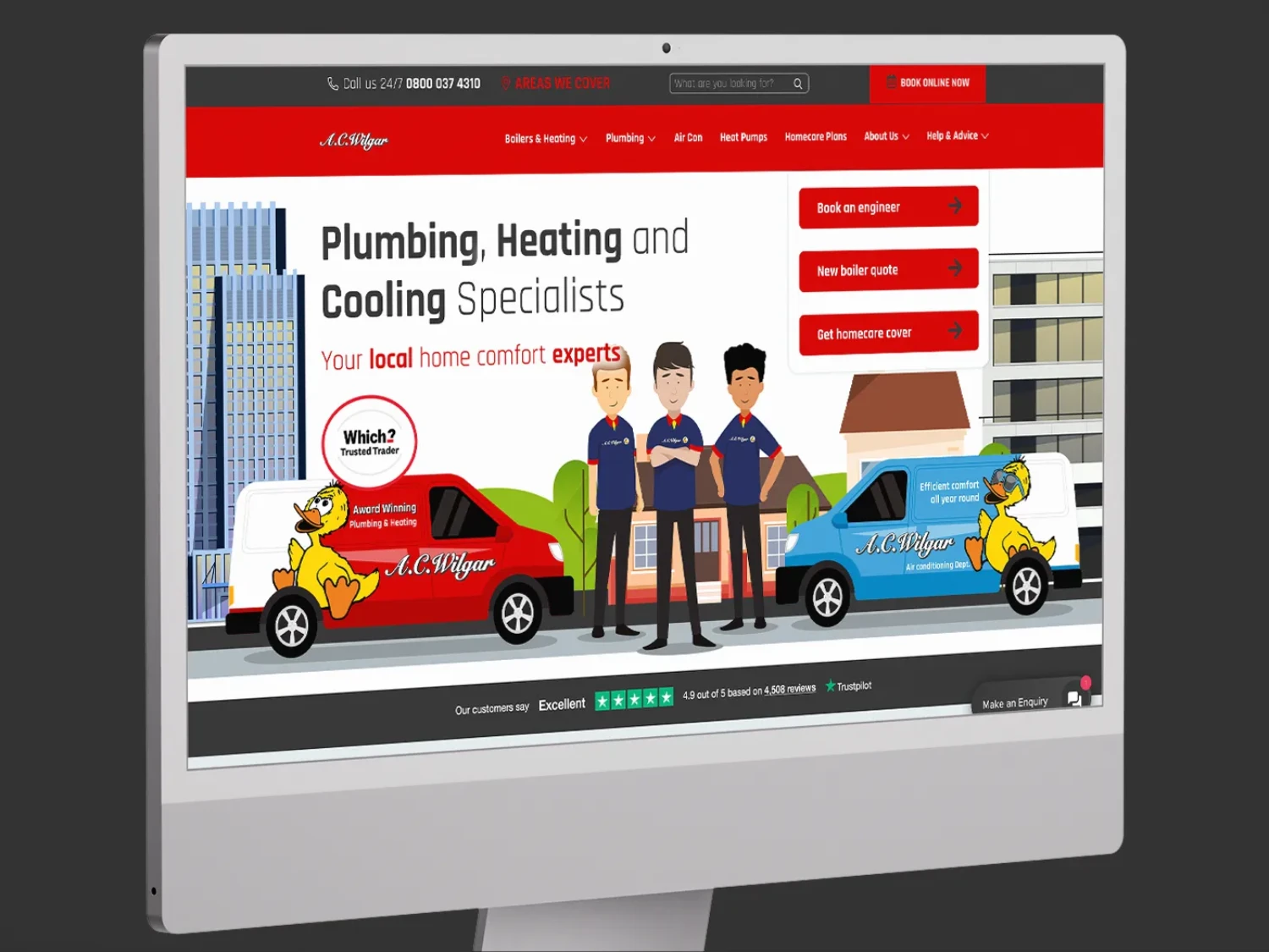 A.C. Wilgar Plumbing & Heating website homepage displayed on an iMac.