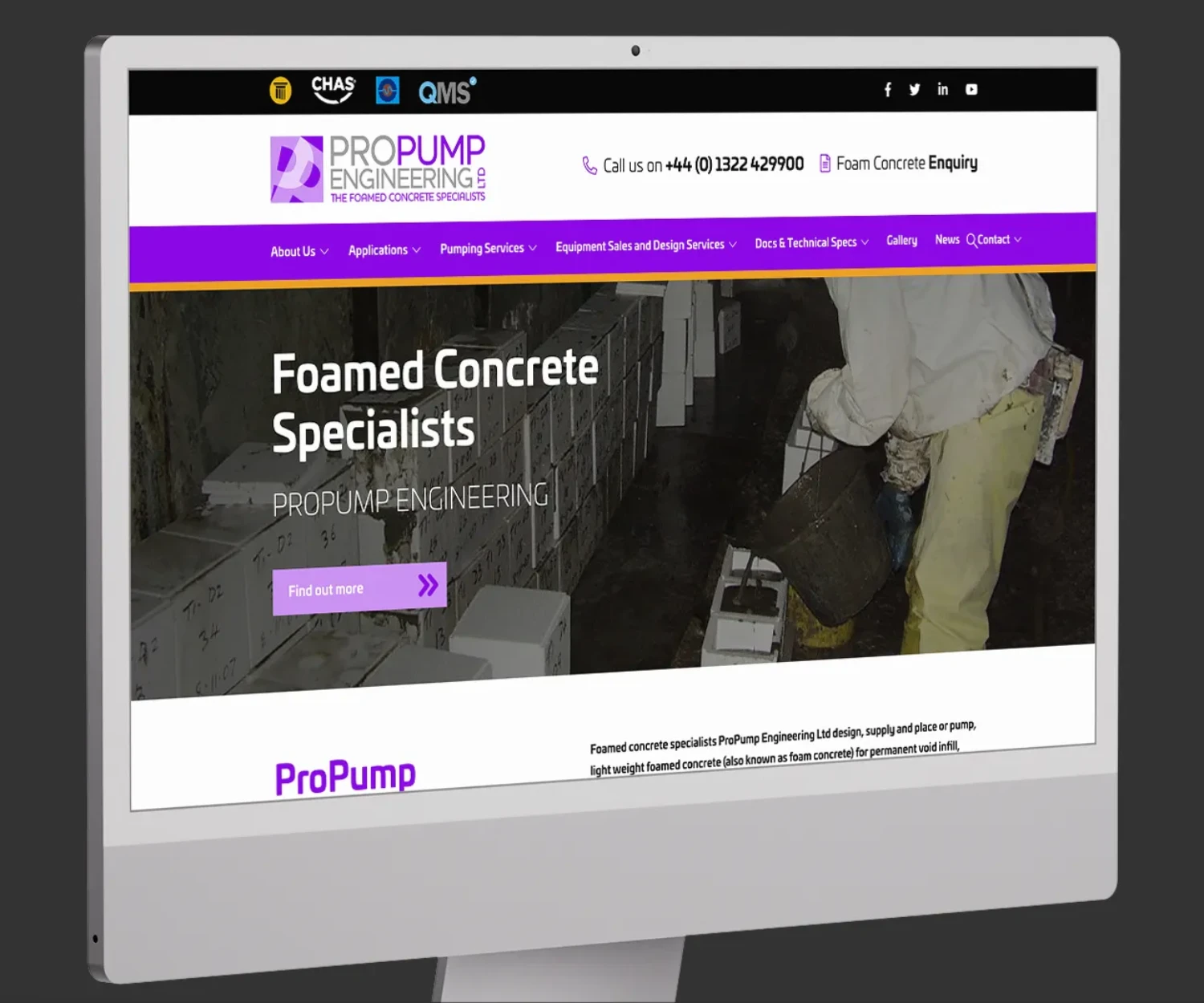 ProPump Engineering website homepage displayed on an iMac.