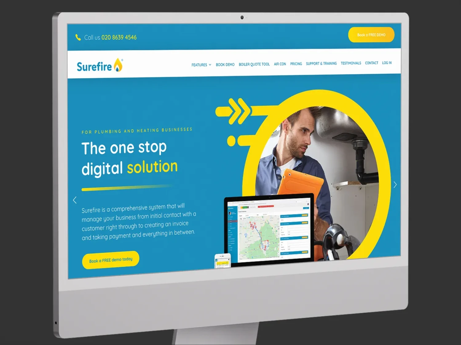 Surefire Software website homepage displayed on an iMac.