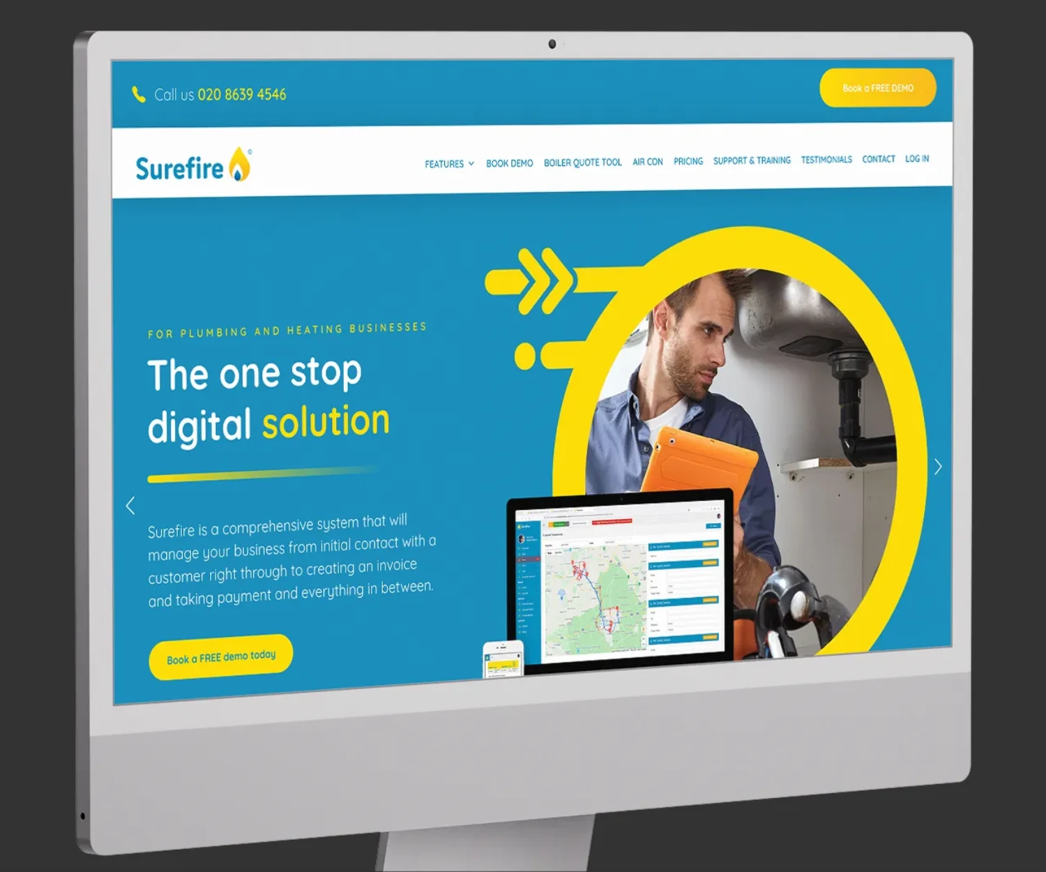Surefire Software website homepage displayed on an iMac.