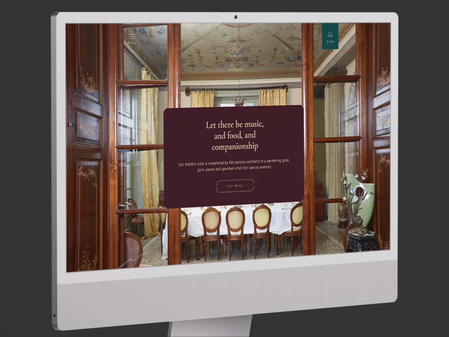 Villa Platamone Hotel website homepage displayed on an iMac.