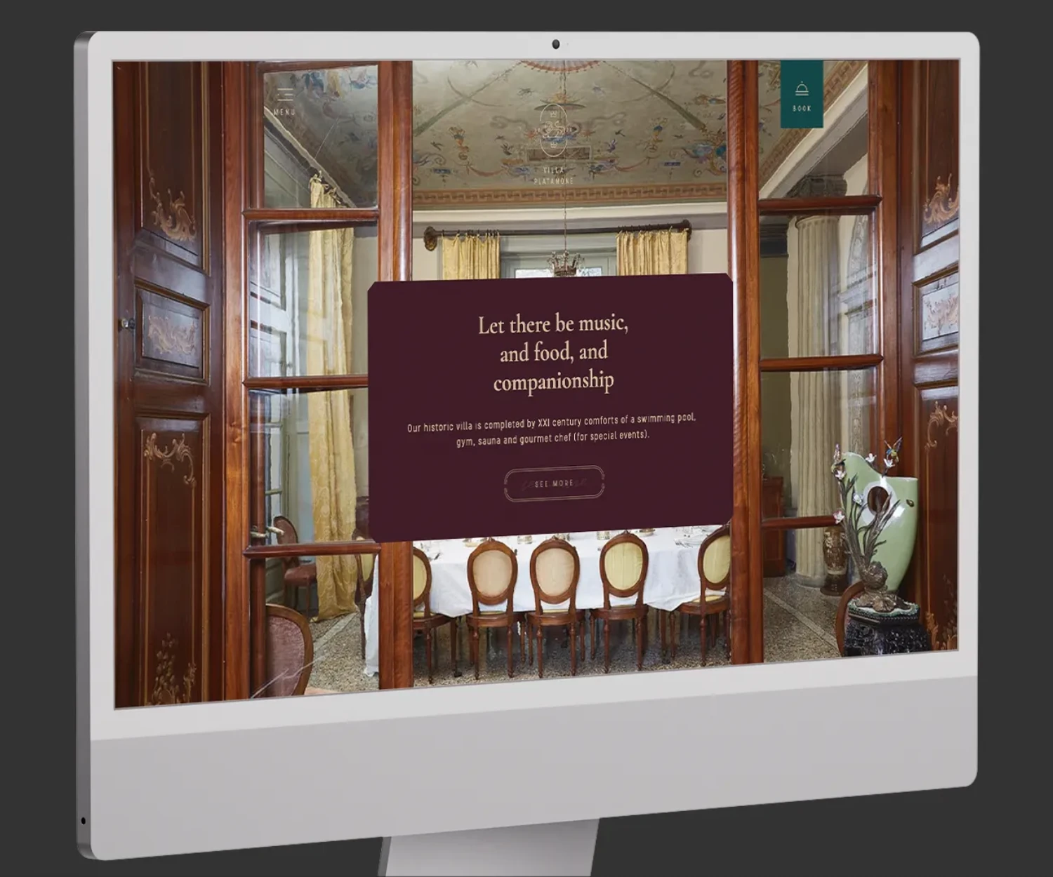 Villa Platamone Hotel website homepage displayed on an iMac.