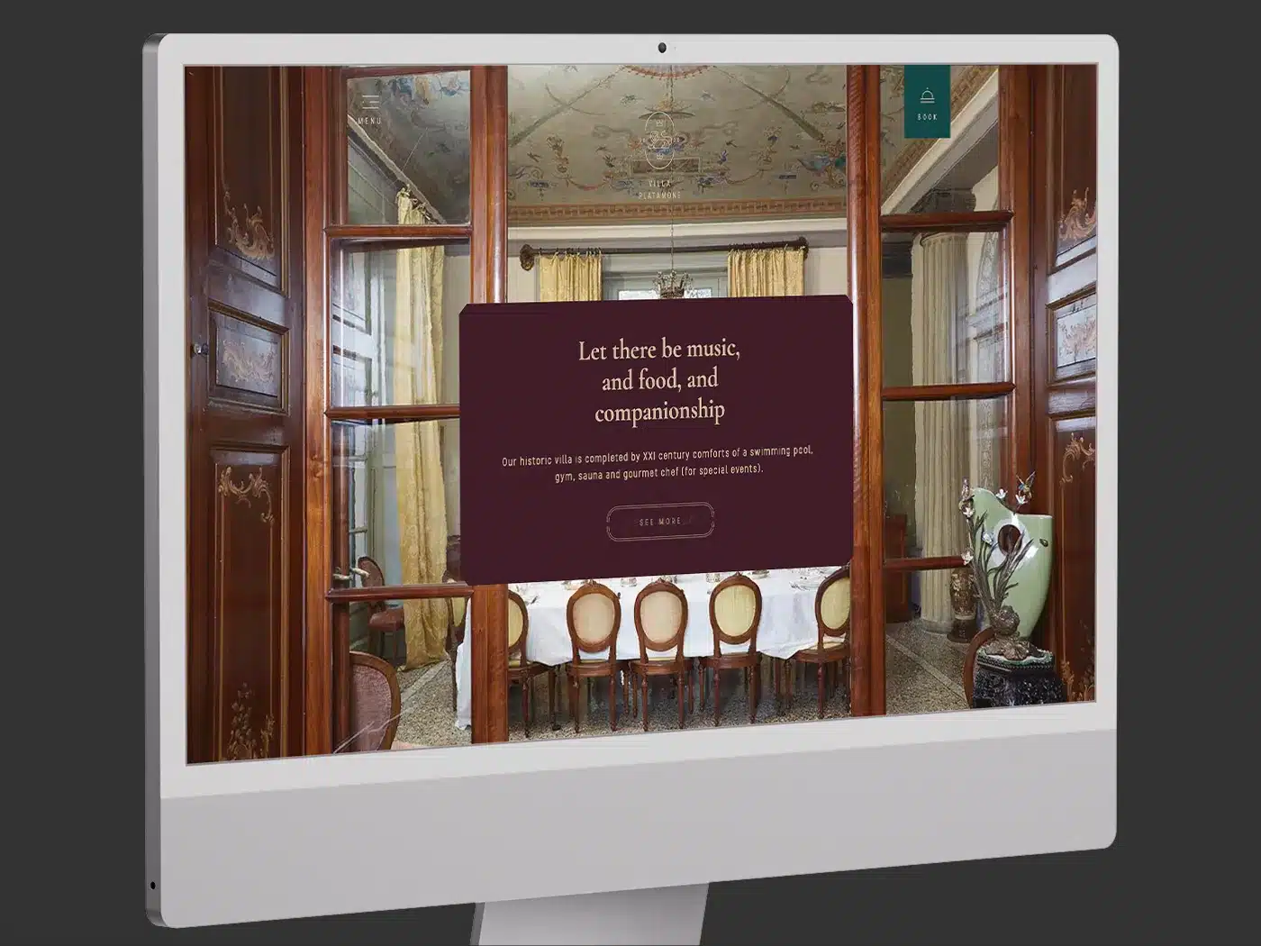 Villa Platamone Hotel website homepage displayed on an iMac.