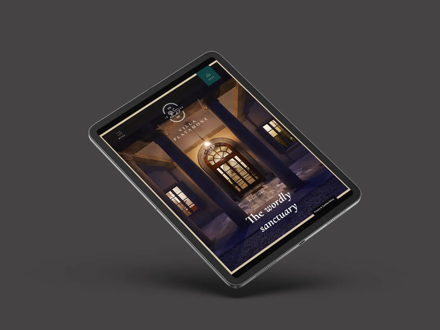 Villa Platamone Hotel website bookings page displayed on an iPad.